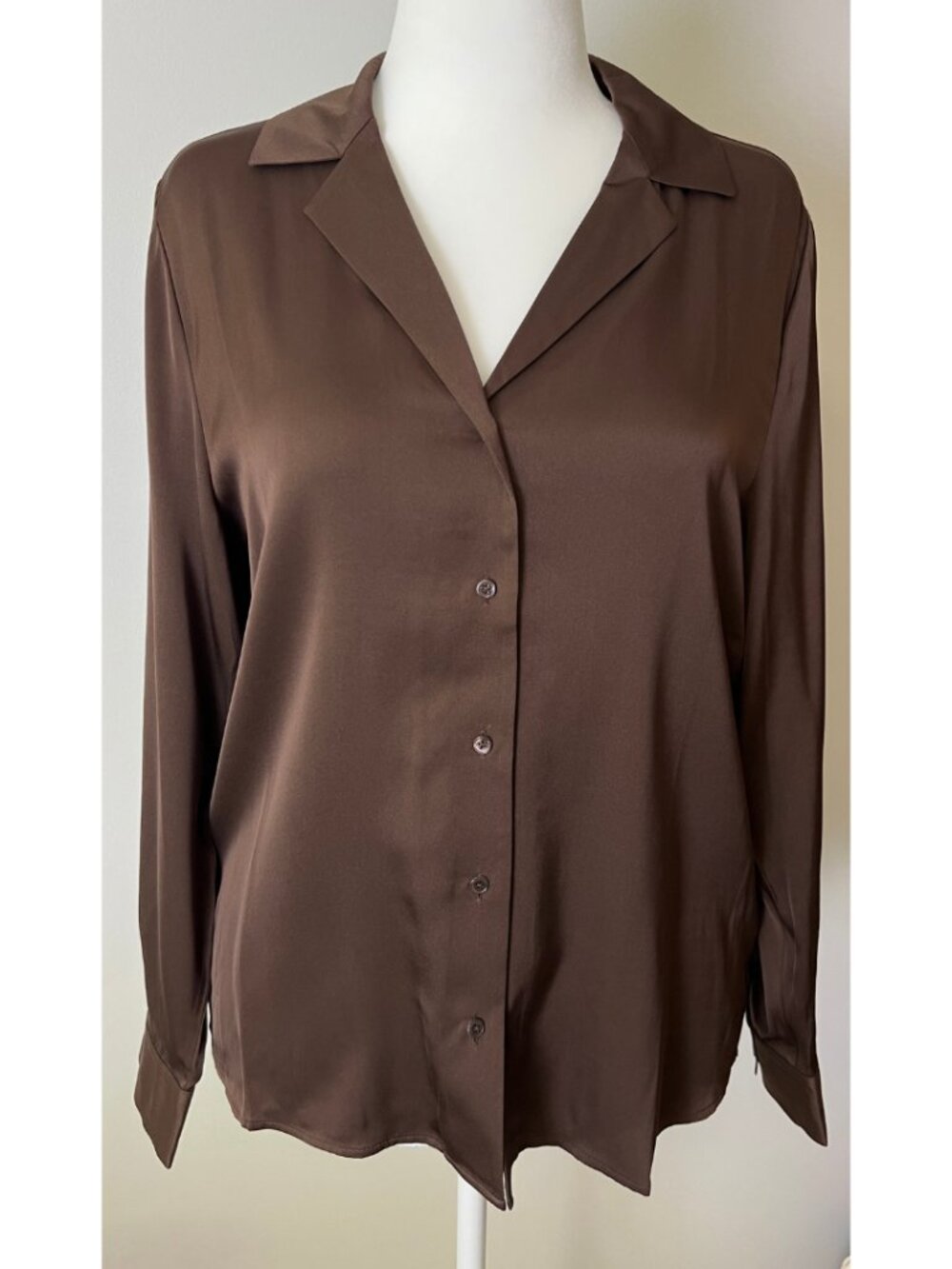 Quince Washable Stretch Silk Blouse | Notch Collar | Hot Fudge | NWT | L
